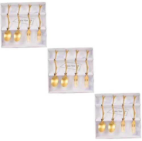 COLLBATH 12 Stk Astgabel Aus Edelstahl Kaffeelöffel Umrühren Fruchtgabel Zuckerlöffel -löffel-besteck Aus Stahl Restaurantgeschirr Vorspeisenlöffel Mini-löffel Rostfreier Stahl Golden