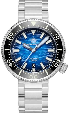 ADDIESDIVE Automatische Taucheruhr für Herren, wasserdicht, 1000 m, NH35, Keramiklünette, Saphirglas, BGW9, helles Zifferblatt 3D Wave
