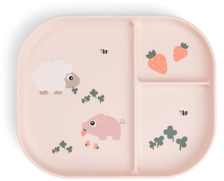 Done by Deer Foodie Assiette Bebe - Assiette Compartiment Enfant et Bébé en 3 Sections - avec Effet Ventouse - Polypropylène Sans BPA - Passe au Lave-Vaisselle - 22 x 18 x 2 cm