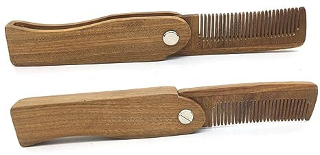 TOVINANNA Faltbarer Bartkamm Aus Natürlichem Holz Mini Reisekamm Für Feines Haar Tragbarer Haarkamm Mit Glatten Zinken Bartkamm Für Männer Bartpflegekamm Und Haarbürstenkamm