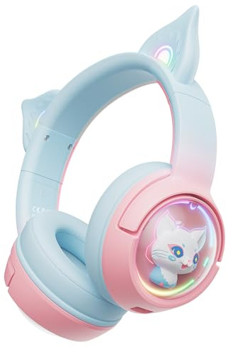 NiC IS COCNG Casque Bluetooth sans Fil avec Oreilles de Chat - avec Microphone - avec lumière LED RVB - 2,4 GHz - USB-avec Oreilles de Chat - Son stéréo HD - pour PC, TV, Tablette