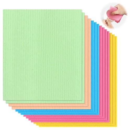 Reusable Dish Cloths - 10 PCS Multi Colors Reusable Absorbent Cellulose Sponge Cloth, 20x18cm Hand Towels Rags Cleaning Cloths, Washable Dishcloths for Kitchen Bathroom and Cleaning Counters Household