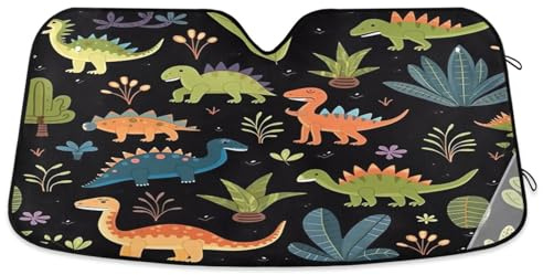 Pare-soleil pliable pour pare-brise de voiture Dinosaures et cactus pour pare-brise de voiture, pare-soleil réflecteur de voiture, pare-soleil de fenêtre avant de voiture (L)