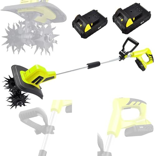 VFMVOYNZ Motobineuse électrique, cultivateur sans Fil à Faible Bruit 20 V, Largeur de Travail 10,5 cm/25 cm, Profondeur de Travail 25 cm/22 cm, Vitesse 250/270 TR/Min, cultivateur et rotavateur(B)