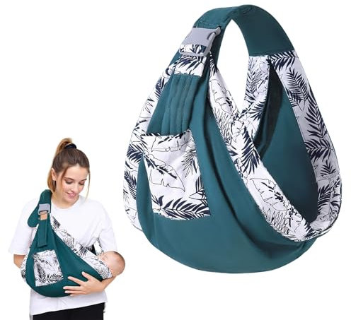 Porte Bébé Ergonomique, Porte Bebe Hanche 3 Façons de Porter, Écharpe de Portage Réglables, Porte Bebe Naissance pour Convient aux Tout Petits de 0 à 36 Mois, Jusqu'à 20 KG, Vert foncé