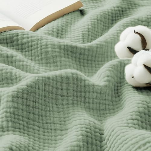 Lanqinglv Musselin Kuscheldecke 150x200cm Baumwolle Decke Grün Babydecke | 4-Lagig Musselin Sommerdecke Tagesdecke Oeko-Tex zertifizierte,Wohn- & Kuscheldecke für Couch und Sofa,Bett-Überwurf