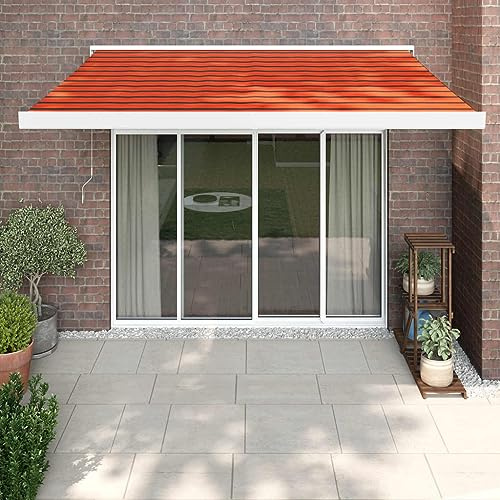 IKAYAA Toldo Manual Retráctil 3 x 2.5 m, Toldo Enrollable Aluminio y Tela,Toldo Articulado Retractil con Brazo, Toldo Manual para Balcón y Veranda Naranja y marrón (Marco Blanco)
