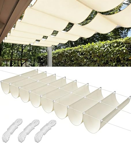 Tenda a Vela Ombreggiante a Onda Retrattile Impermeabile 1.8x4m Protezione Raggi UV 95% Tenda da Sole Poliestere Antistrappo con Corde per Giardino Balcone Piscinae Terrazza Crema