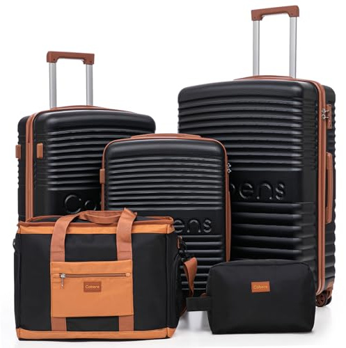 Cobens 5 Piece Luggage Sets with Spinner Wheels and Tsa Lock, Hardshell ABS Suitcase Set, Lightweight Hardside Waterproof Travel Suitcases with Wheels, 20/24/28in, Black