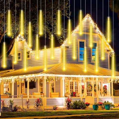 ZHHGOO Meteorschauer Regen Lichter,30cm 10 Röhren 240 LED Wasserdichte Eiszapfen Lichter,Meteorschauer Regen Lichterketten für Weihnachten,Außen,Garten,Party,Innen Außen Hochzeit,Warmweiß