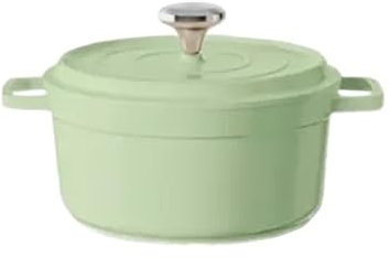 LSNNMU Cocotte Forno in Alluminio pressofuso smaltato con Coperchio Pentola Antiaderente Casseruola in ghisa Rivestimento smaltato for Tutte Le fonti di Calore(4.75L Green)