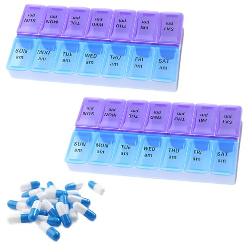 COYUN 1 pcs Tablettenbox 7 Tage, Tablettenbox 7 Tage 2 Fächer Morgens Abends, Medikamentenbox, BPA-freier tragbarer Pillenbox, Tablettenbox, Medikamentenbox Leicht Zu Öffnen, Tablettenbox 14 Fächer