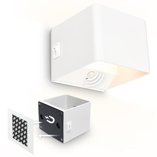 BRILONER Sticklights - LED Wandleuchte ohne Stromanschluss und ohne Bohren mit Bewegungsmelder, Akku, magnetisch abnehmbar, Wandlampe zum Kleben, Leselampe, Wohnzimmerlampe, Flur, 10x8x10 cm, Weiß
