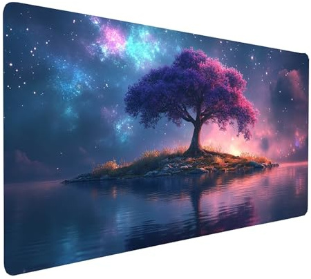 Tapis de Souris xxl 1600x800x3 mm Imperméable Ciel étoilé Tapis de Bureau Gaming pour Clavier Souris Sans fil Ordinateur Portable, Mouse Pad Arbre Bords Surpiqués Base Antidérapante, Cadeau model-6910