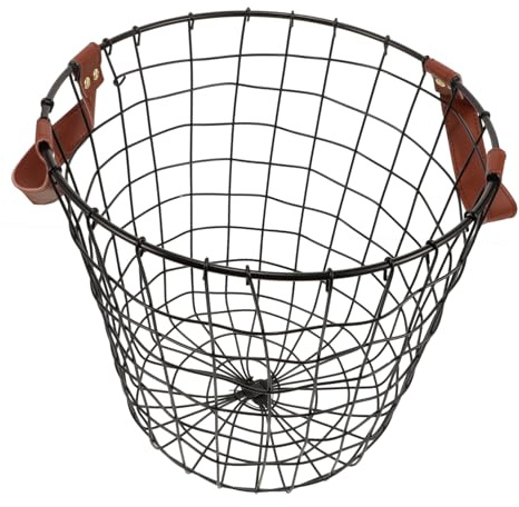 Gatuida Rustic Round Wire Basket Firewood Holder with Handle Large Iron Log Storage Carrier for Outdoor Farmhouse Decor Weather Resistant Heavy Duty Firewood Storage Basket
