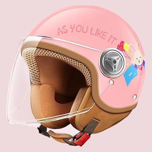 Casco mezzo casco 3/4 per bambini, casco mezzo casco da motociclista con visiera parasole, casco aperto per scooter elettrico, per ragazzi e ragazze dai 3 ai 15 anni omologato ECE D,45-55CM