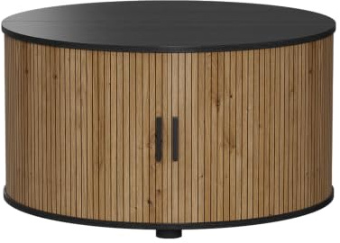 Vicco Couchtisch Selva, Eiche/Schwarz, 80 x 80 cm | mit Schiebetür, mit Liftfunktion und höhenverstellbarer Tischplatte