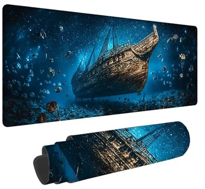 Tapis de Souris de Jeu, 1400 x 600 mm XXL Tapis Souris Gaming Grand, Antidérapant Étanche, Extended Long Clavier Mouse Pad, Accessoire Bureau, pour Gamer, Ordinateur, PC (Naufrage en Haute mer) X-720