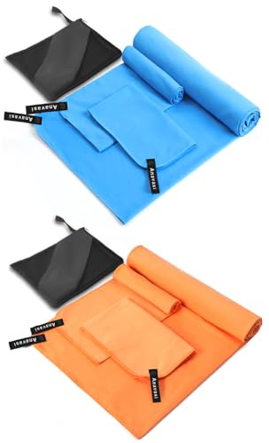 Anavasi 6 PCS Microfibre Towels for Adults, 2*(180*80 + 80*40 + 50*30) cm