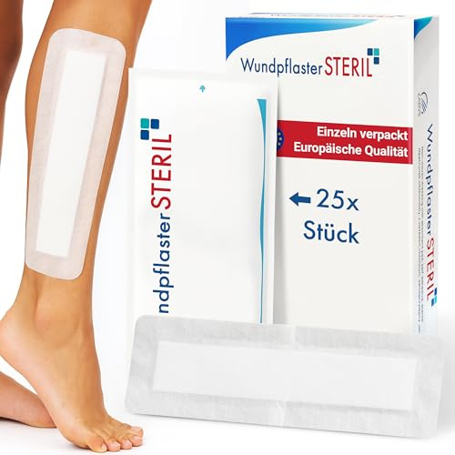 MedTreu Wundpflaster steril 10x30 cm – 25 Stück einzeln verpackt | Selbstklebender Wundverband mit saugfähigem Pad | Pflaster für empfindliche Haut, atmungsaktiv &wundauflage (10x30cm (25 Stück))
