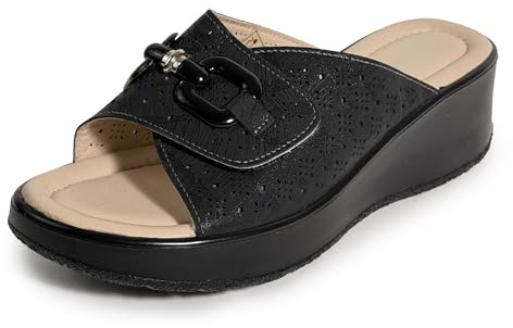STRAPPO SOFT Chaussures d’Été Femme Confort Sandales avec Scratch Réglable et Semelle Compensée Mules Légères et Pratiques pour la Maison les Loisirs et le Quotidien Noir 40