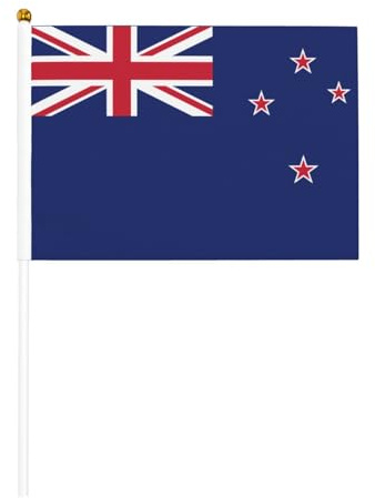 Lot de 10 mini drapeaux à bâton, 14 x 21 cm, drapeau de la Nouvelle-Zélande, petits fanions agitant pour le sport, bannières d'encouragement avec mât de 30 cm