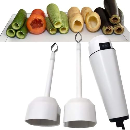 Elektrischer Gemüseentkerner mit 2 Köpfen, Kernentferner aus Edelstahl for Zucchini und Gurken, Obstkernentferner mit einstellbarer Geschwindigkeit, Küchenhelfer mit einem Knopf