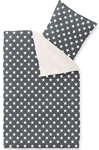 CelinaTex Fantasia Bettwäsche 155 x 220 cm 2teilig Nicki Bettbezug Sherpa Lammfell-Optik Bezug Stella grau weiß beige