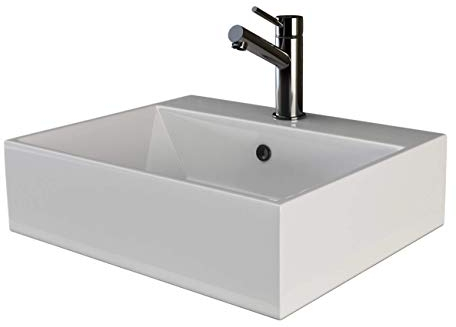 VILSTEIN® Keramik Waschbecken Eckig [51x43x14,5CM] - Hänge - & Aufsatzwaschbecken Eckig für Badezimmer & Gäste WC - Waschbecken Aufsatz - Handwaschbecken für Waschtisch - Bathroom Sink (Weiß)