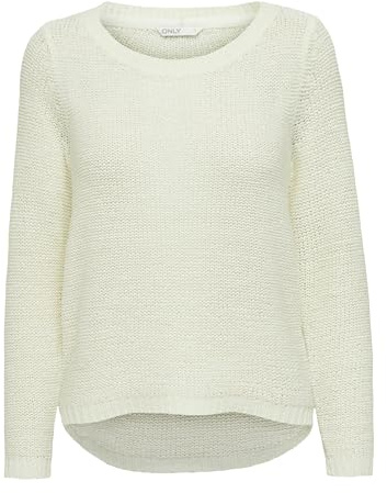 ONLY Pull en Tricot de Base pour Femmes Pull en Tricot Extensible uni Pull à Manches Longues Col Rond ONLGEENA, Couleurs:Blanc, Taille:L