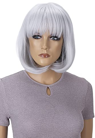 CAISHA Perücke Bob Wig Cosplay Fasching Halloween Hellgrau SH032j