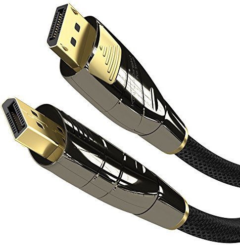 KabelDirekt – 2m Cable DisplayPort (Versión 1.2, resolución de hasta 4K 60Hz, HDCP, con tapones dorados, conector con bloqueo y revestimiento de nailon, para aplicaciones multimedia y de juegos)