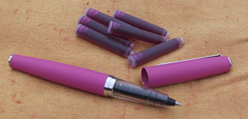 J Herbin Rosa Metall Kugelschreiber mit sechs Patronen INC blau, orange, schwarz, pink und grün