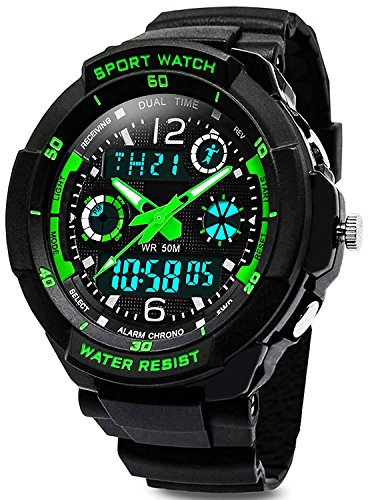 VDSOW Digitale orologi per bambini ragazzi - 50 m impermeabile sport all' aria aperta orologio analogico con allarme/timer/Dual Time zone/LED, per bambini da polso resistente agli urti per Junio