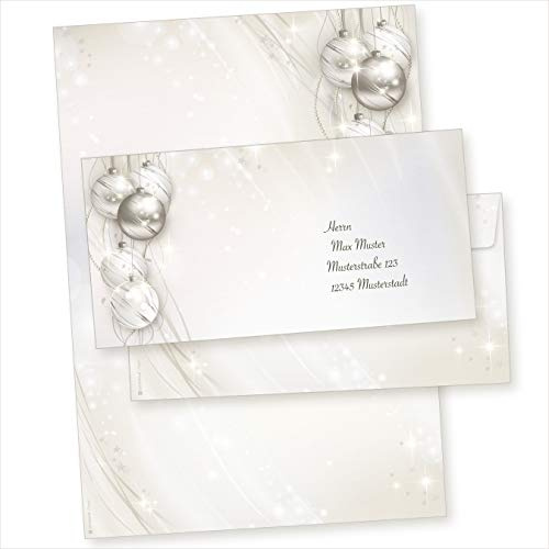 ELEGANCE 25 Sets Weihnachtsbriefpapier mit Umschlag ohne Fenster, Briefpapier Weihnachten A4