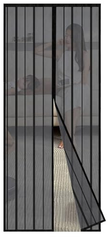 Sekey Magnet Fliegengitter Balkontür ohne Bohren, Türvorhang Fliegenschutz Schiebetür, Insektenschutz Vorhang Tür durch leichte Montage 140x220cm, Schwarz