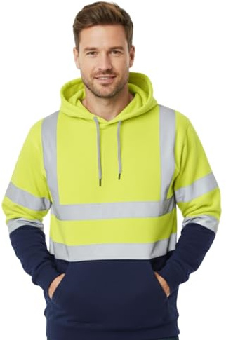 Hamishkane® Herren Fleece Pullover Warnschutzjacke Langarm Reflektor Jacke Herren Baustellen Hi Vis Hoodie Sweatshirt Warnjacke Winter