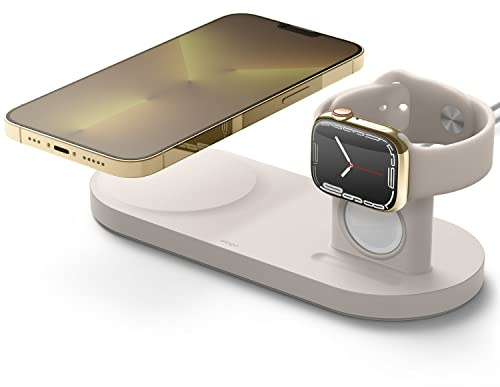 elago Duo-Ladestation für iPhone 17/16/15/14/13/12 / AirPods 3/Pro 2/1 | Ladegerät nicht enthalten (Taupe)