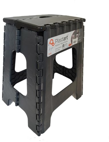 Taburete Plegable Portátil Plástico Tamaño Grande Altura 45cm, Banqueta Plegable, Banco (Gris)
