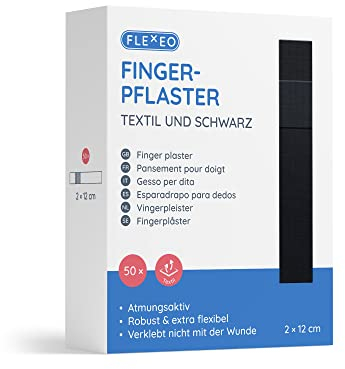 Fingerpflaster lang - in Textil 2cmx12cm - 50Stk - Schwarz - Fingerstrips lang - Pflasterbox - Wundpflaster - Pflasterstrips - Finger Pflaster Set