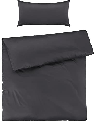 Pure Label Mako Satin Bettwäsche dunkelgrau 135 x 200 cm mit Kissenbezug 40 x 80 cm aus 100% Baumwolle - Traumhaft weiches Mako Satin Bettwäsche Set in Uni