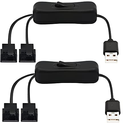 PNGKNYOCN 40 cm USB-Mantel-Lüfternetzteil auf Dual 3-Pin/4-Pin PWM 5 V, mit EIN-/Aus-Schalter (2 Stück)