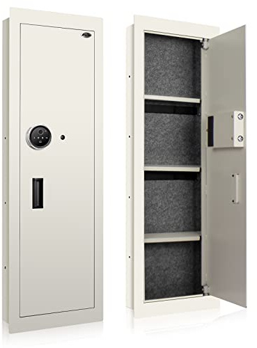 Langger Biometric Hidden Fingerprint Security Safe, In Wall Safe Between Studs (White - Tall)