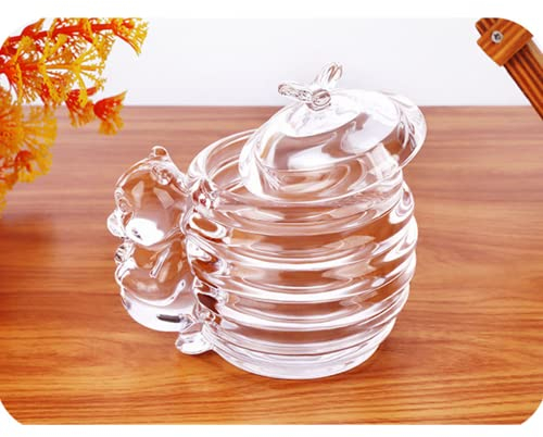 XIZHI 200ML Glass Honey Jar with Bee Decoration Lid and Small Bear Decorative Handle Transparent Honey Pot for Home Kitchen and Decoration
