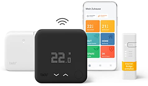 tado° smart home Thermostat (Funk) – Wifi Starter Kit V3+ – Black Edition - digitale Heizungssteuerung für Boiler – einfache Installation – kompatibel mit Alexa, Siri & Google Assistant