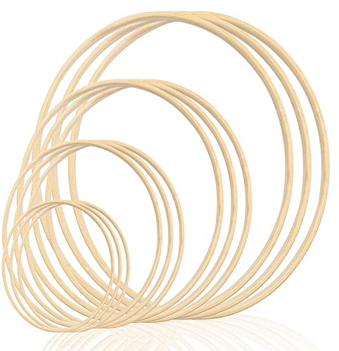 Holz Bambus Floral Hoop, Kranz Ringe 12 Stück 4 Größen (10 cm/15 cm/20 cm/26 cm), Bambus Blumen Hoop Set große Makramee Handwerk Reifen zum Basteln Traumfänger Holzring Holzreifen