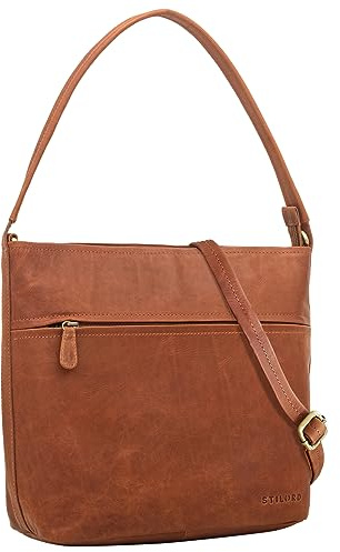 STILORD Julie Lederhandtasche Damen Echtleder Vintage Handtasche Shopper Damenhandtasche Ledertasche Freizeittasche Echtleder Farbe:Namibia - braun