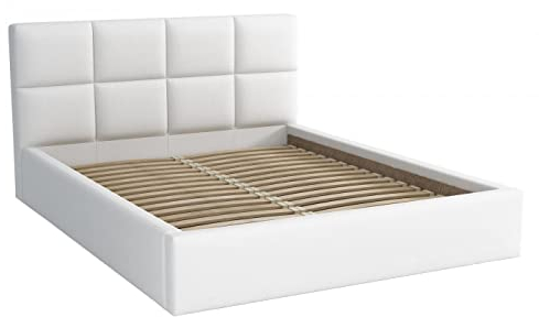bonni Polsterbett Alaska 140x200cm Bett mit Lattenrost Doppelbett mit Bettkasten Bettgestell Holzbett Stauraumbett (Weiß)