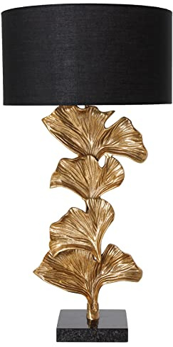 riess-ambiente.de Design Tischlampe GINKGO 70cm schwarz Stoffschirm gold Metall handmade Marmor-Fuß