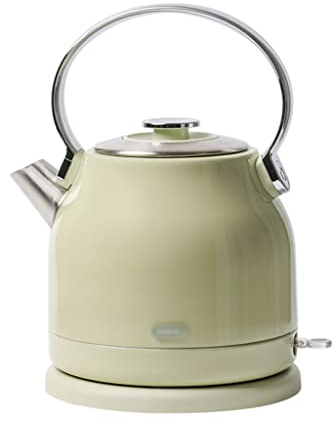 Bouilloire électrique 1,5 L Bouilloire électrique traditionnelle Bouilloire à eau verte vintage avec ébullition rapide Base pivotante à 360 ° for les utilisateurs gauchers et droitiers Bouilloire élec